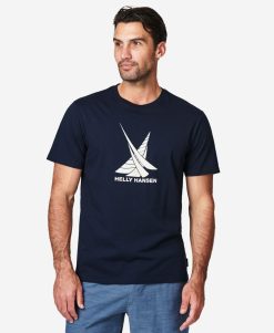 T-Shirts | Men Helly Hansen Twin Sail T-Shirt, Navy 597 Navy