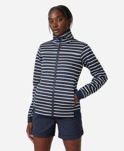 Insulated Midlayer Jackets | Women Helly Hansen W Crew Fleece Jacket, Navy Stripe 598 Navy Stripe