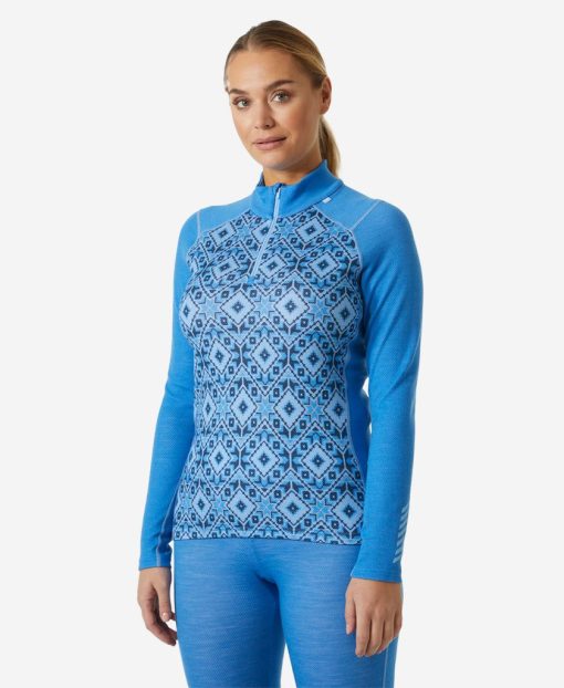 Baselayer Tops | Women Helly Hansen W Lifa Merino Midw Gra 1/2 Zip, Ultra Blue 554 Ultra Blue Star Pixel