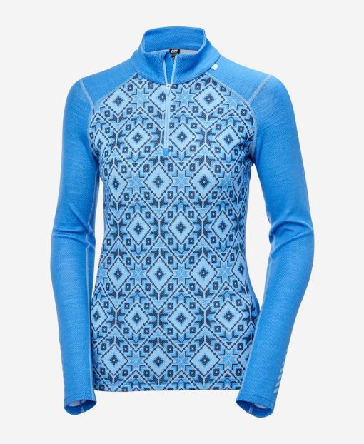 Baselayer Tops | Women Helly Hansen W Lifa Merino Midw Gra 1/2 Zip, Ultra Blue 554 Ultra Blue Star Pixel